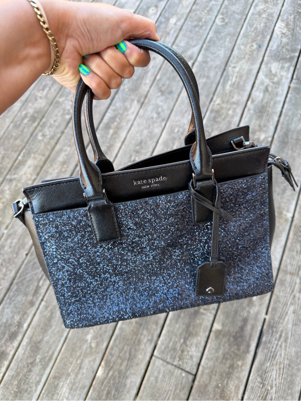 kate spade Navy and Black Glitter Satchel